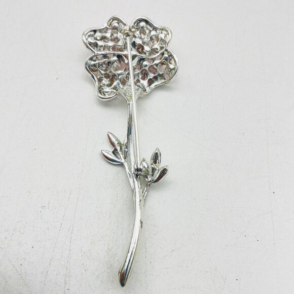 CORO Pink Rhinestone Flower Pin Blooming Silver Tone Nature Garden Trees Floral - Picture 5 of 6